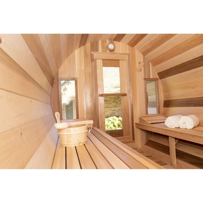 Dundalk Leisurecraft Canadian Timber 6 Person Tranquility Barrel Sauna | CTC2345W - WellMed Supply