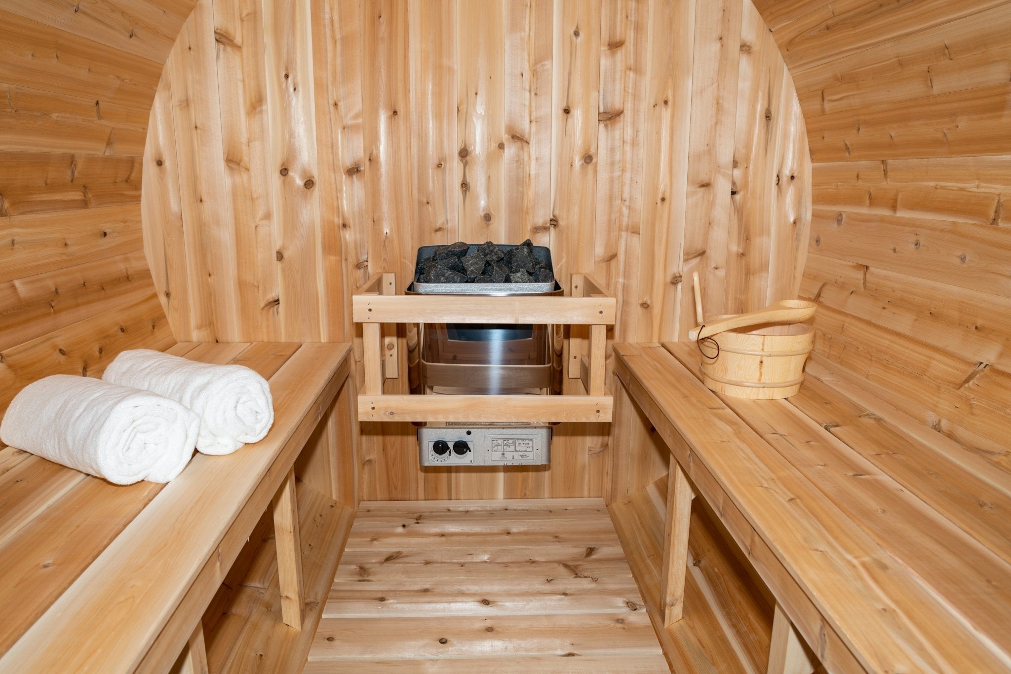 Dundalk Leisurecraft Canadian Timber 4 Person Serenity Barrel Sauna | CTC2245W - WellMed Supply